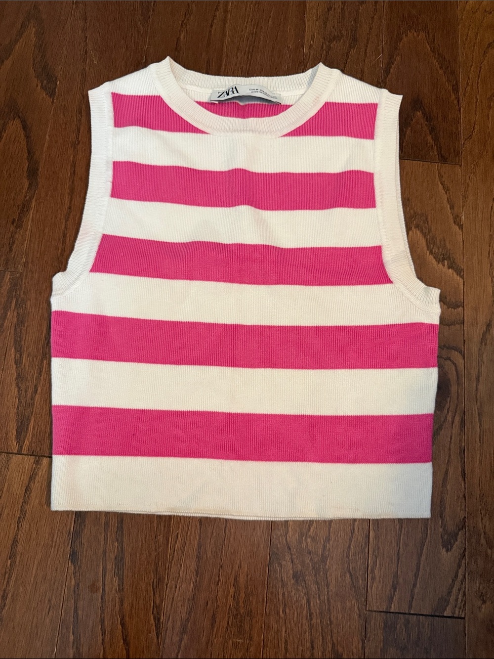 Zara Pink and White Striped Knit Crop Top